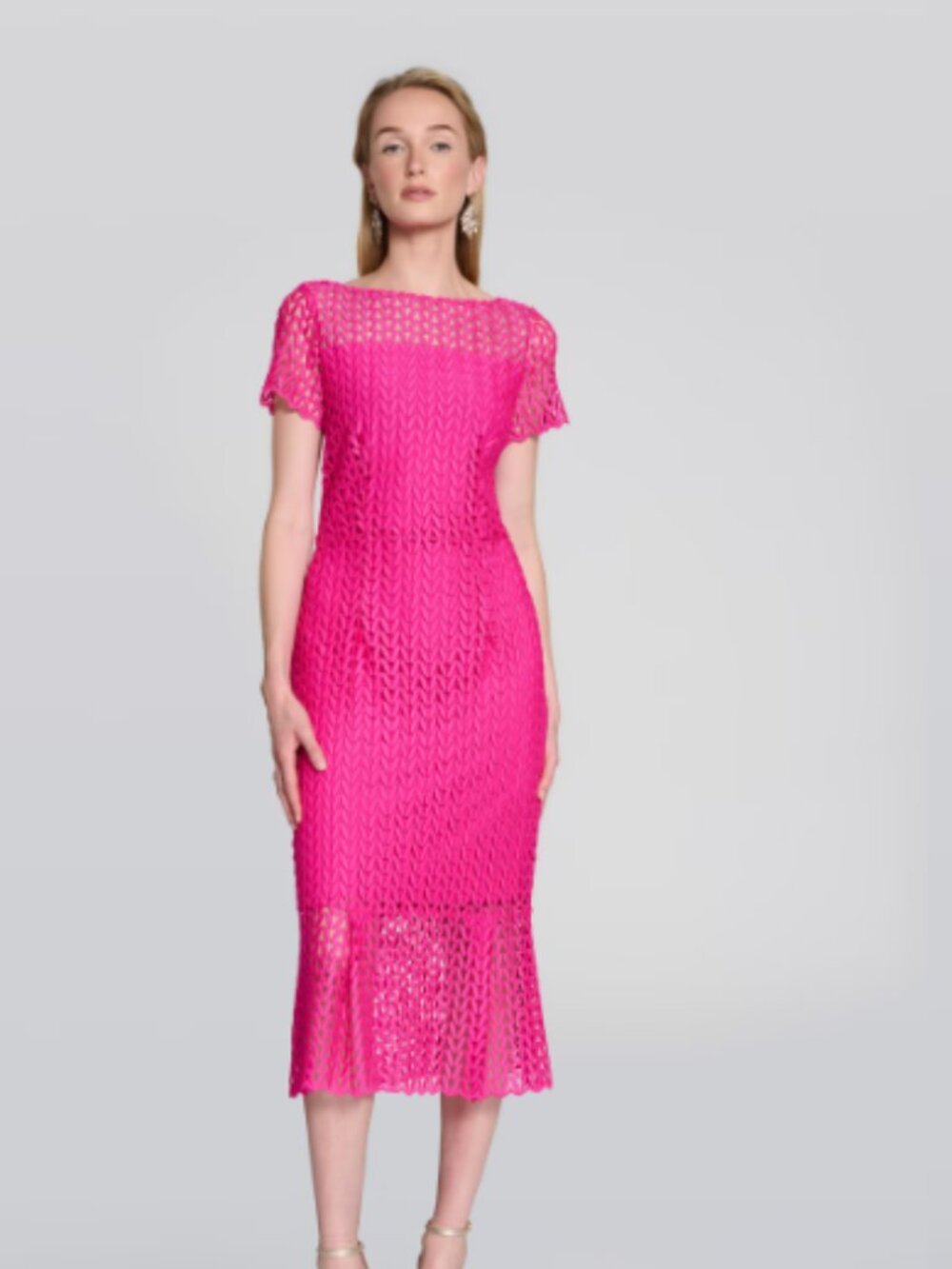 NWT! Joseph Ribkoff Fuchsia Formal Lace Sheath Flounce Dress Size 10 Sleeves